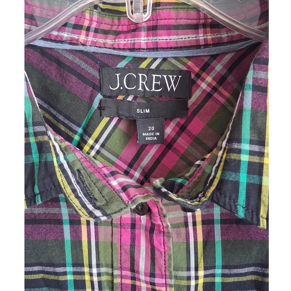 J. Crew Slim Fit Plaid Button Down Shirt Pink Green Navy Multi Color Size 20 - Picture 4 of 4